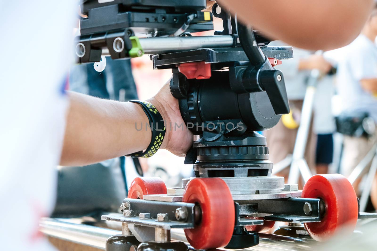 Film industry. Filming with professional camera background