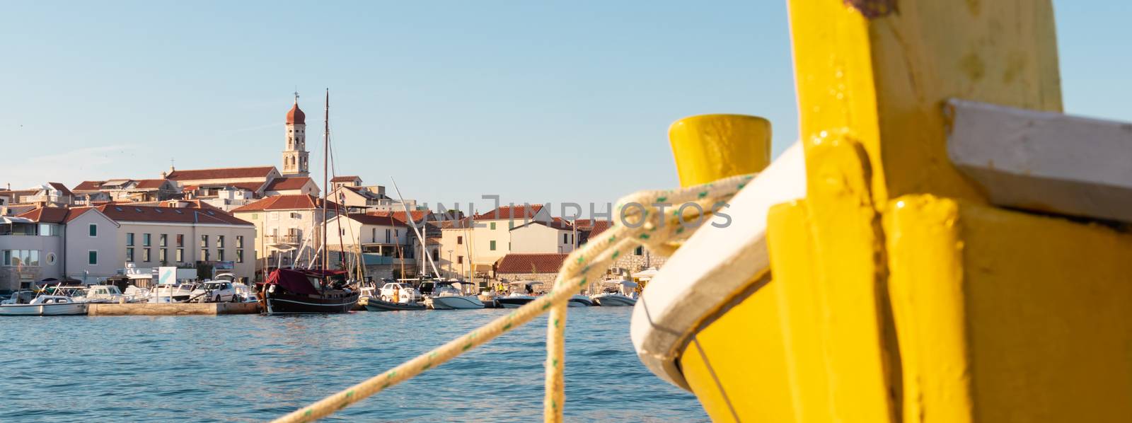 Panoramic view of Mediterranean town of Betina, Island of Murter, Croatia.