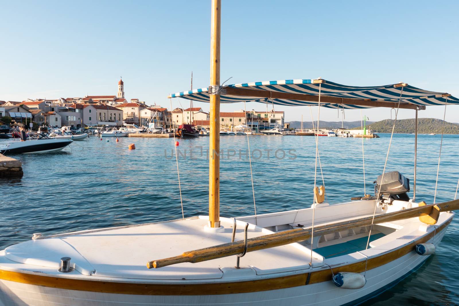 Panoramic view of Mediterranean town of Betina, Island of Murter, Croatia.