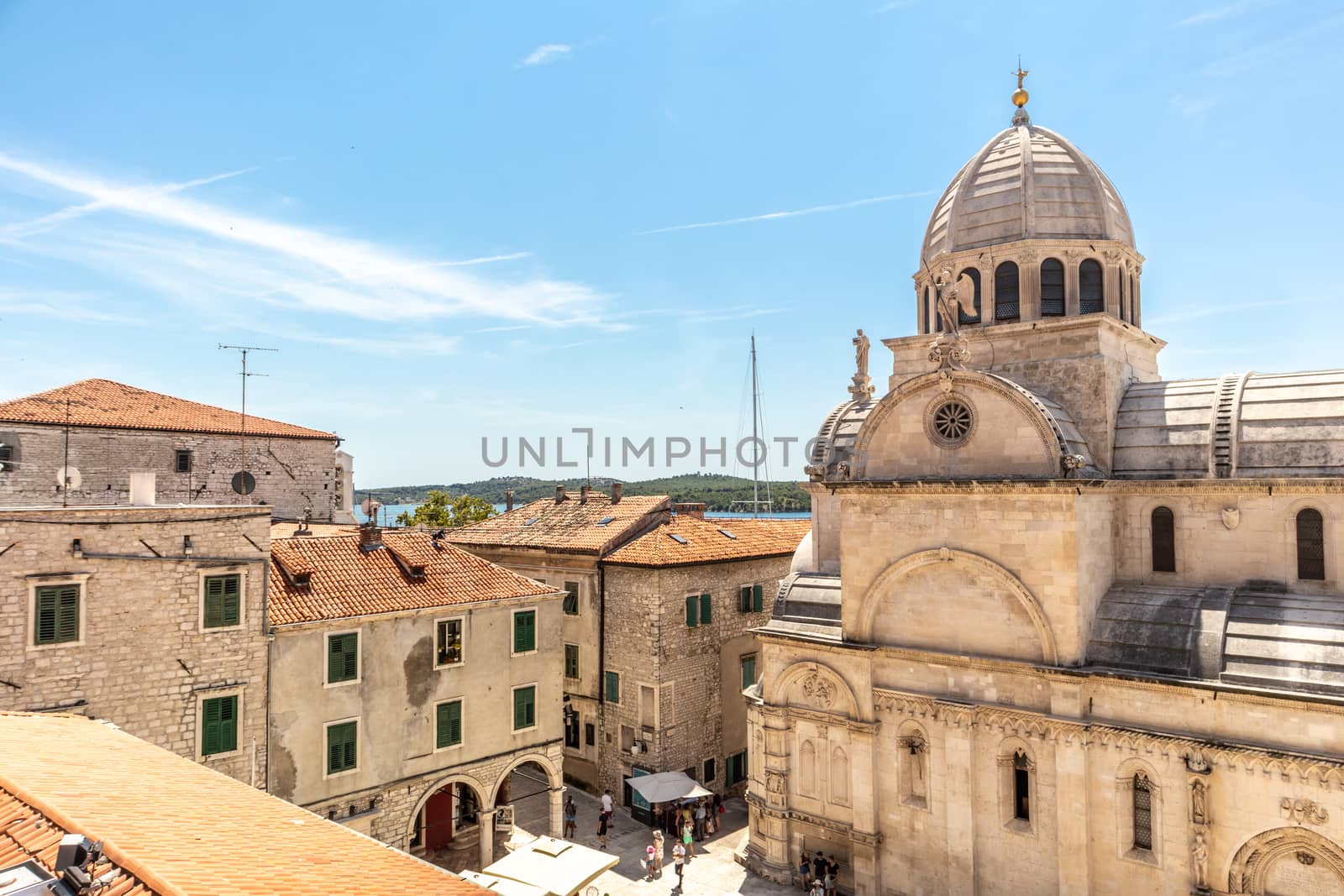 Croatia, city of Sibenik, panoramic view of the old town center and cathedral of St James, most important architectural monument of the Renaissance era in Croatia, UNESCO World Heritage.