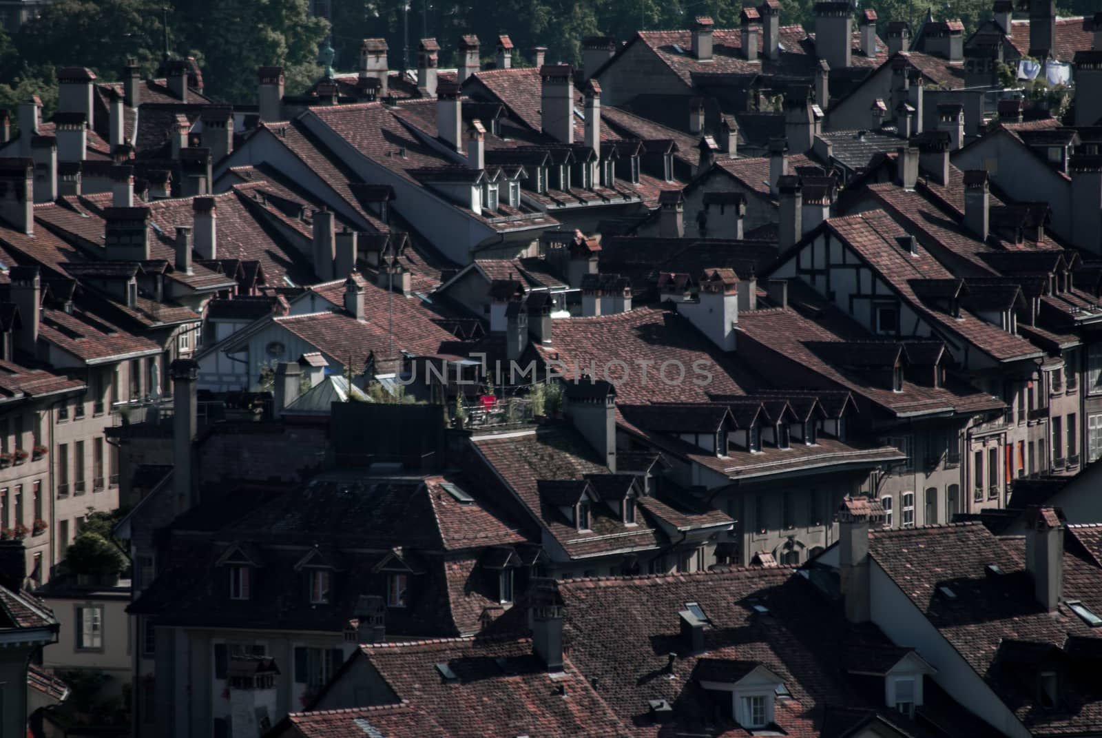 Beautiful rooftops and chimneys in a village