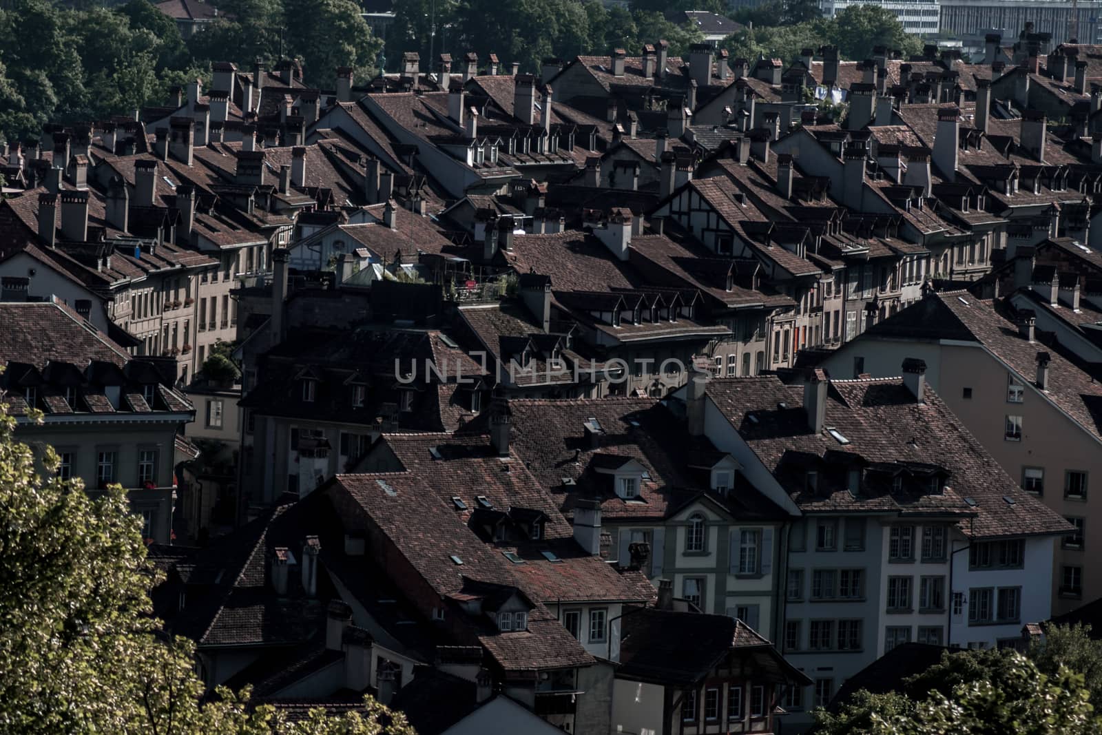 Beautiful rooftops and chimneys in a village