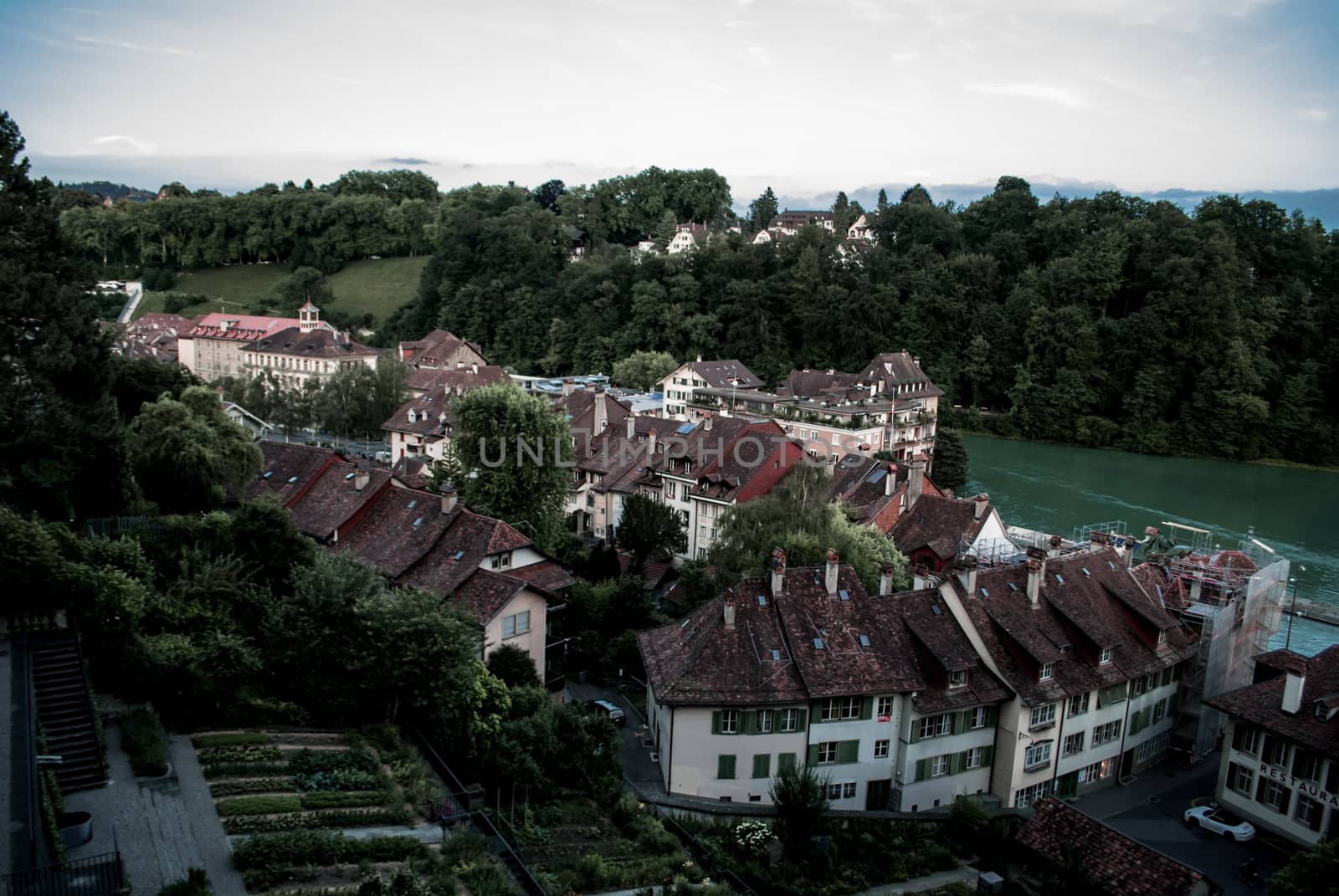 Looking out over houses and the canal in Bern