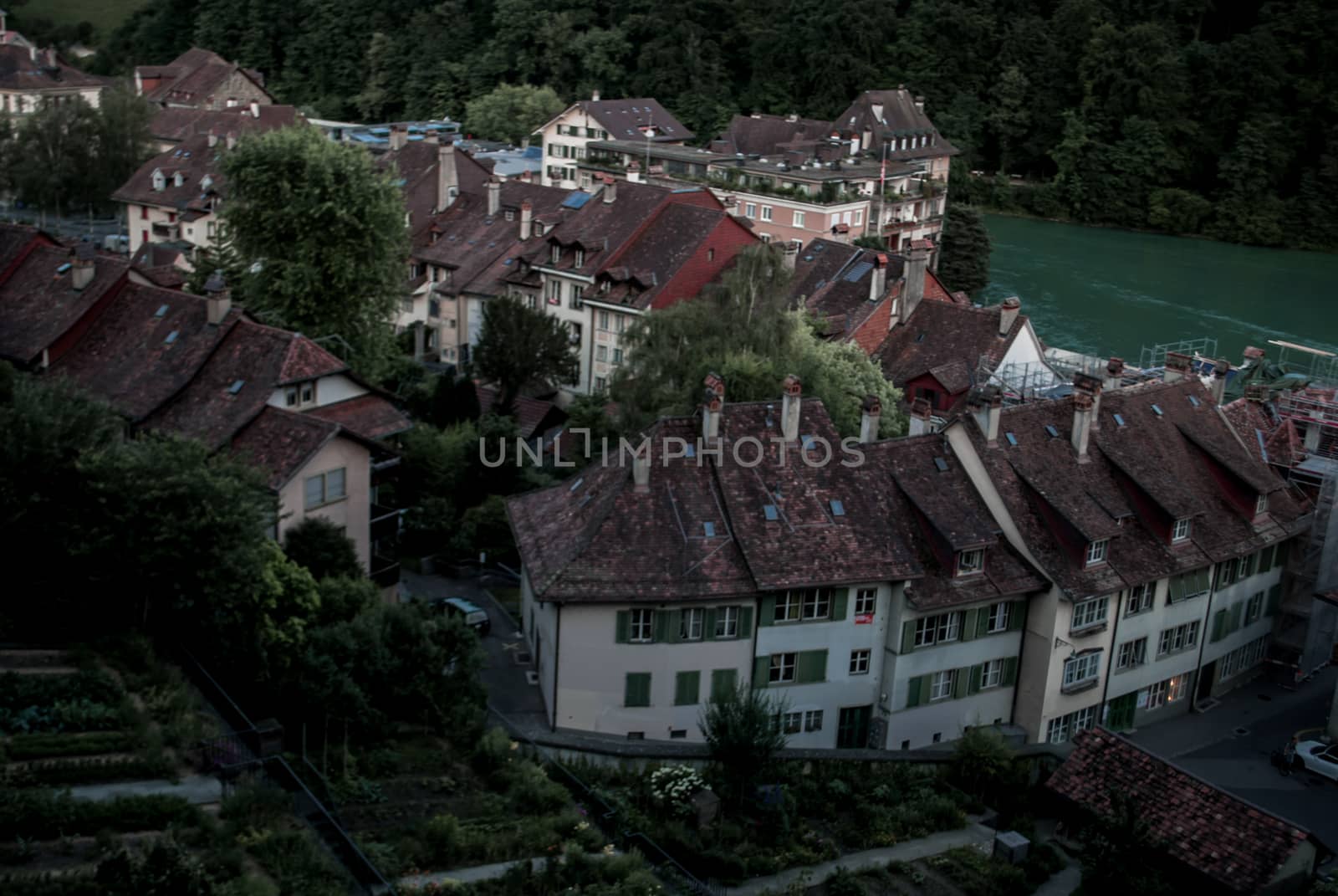 Looking out over houses and the canal in Bern