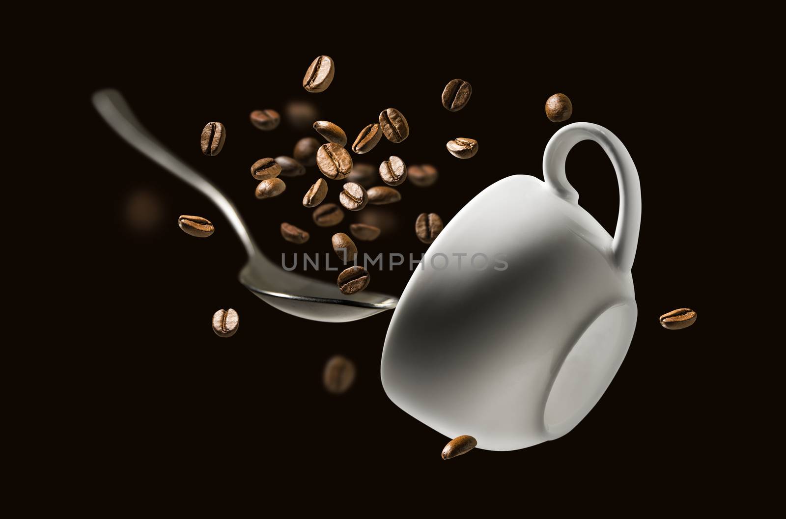 Coffee beans spoon and Cup in flight by butenkow
