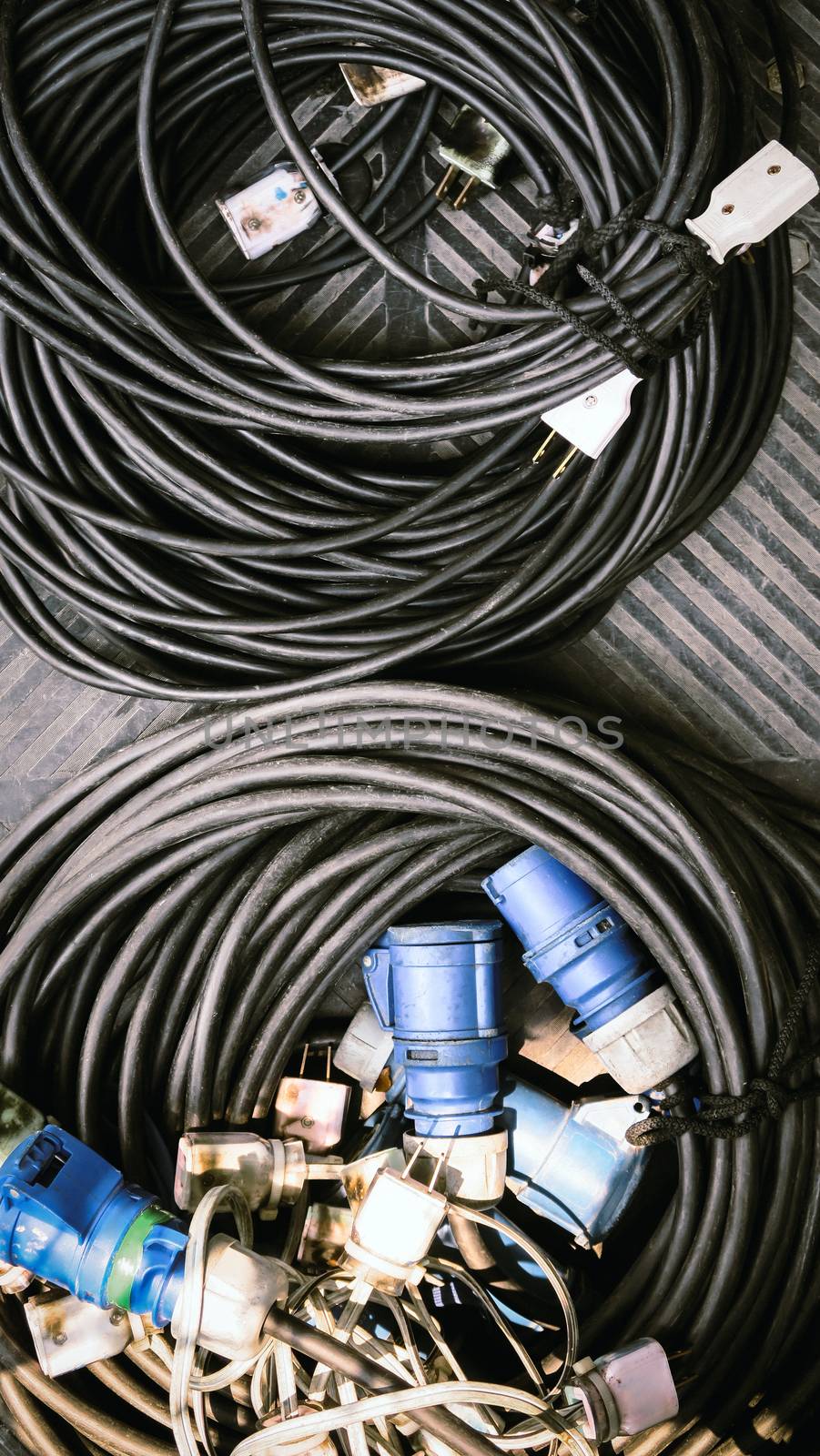 Filming Equipment, Pile of power plugs Background