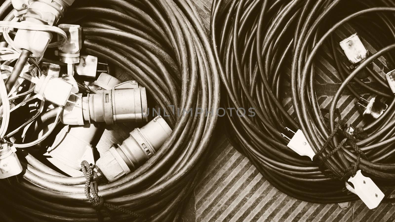 Filming Equipment, Pile of power plugs Background