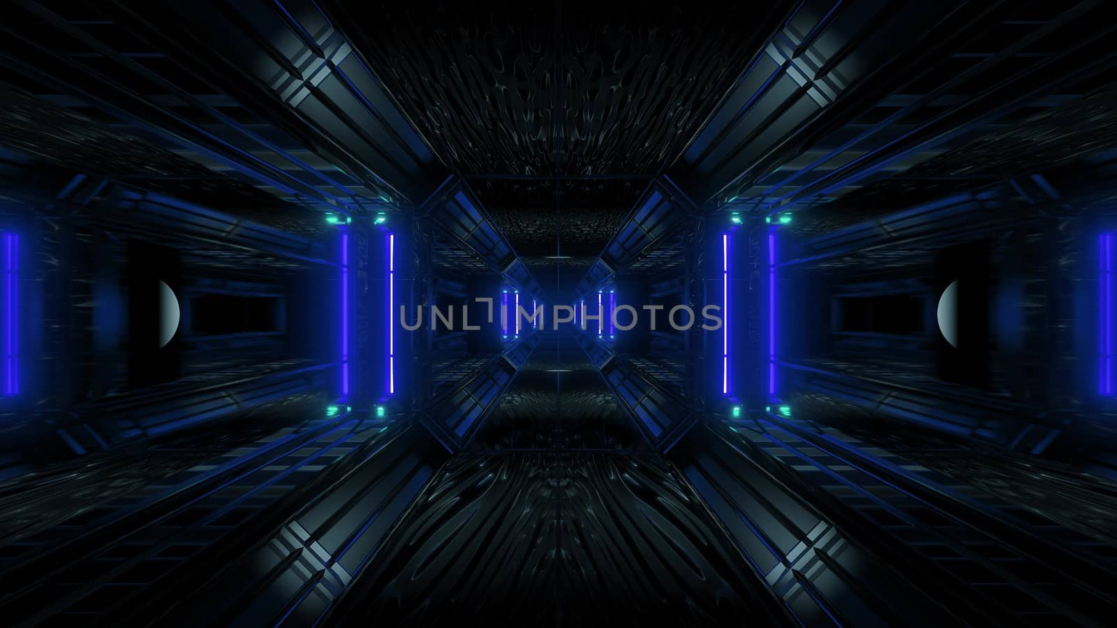 dark space scifi tunnel background with abstract texture background 3d illustration, futuristic dark high contrast science-fiction wallpaper 3d render 3d rendering