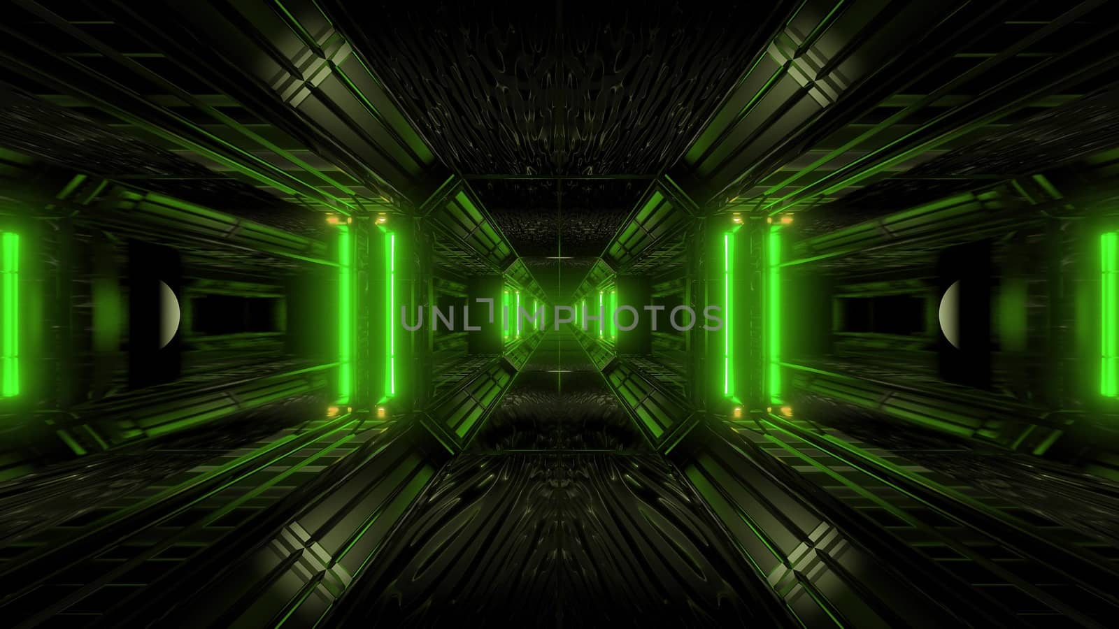 dark space scifi tunnel background with abstract texture background 3d illustration, futuristic dark high contrast science-fiction wallpaper 3d render 3d rendering