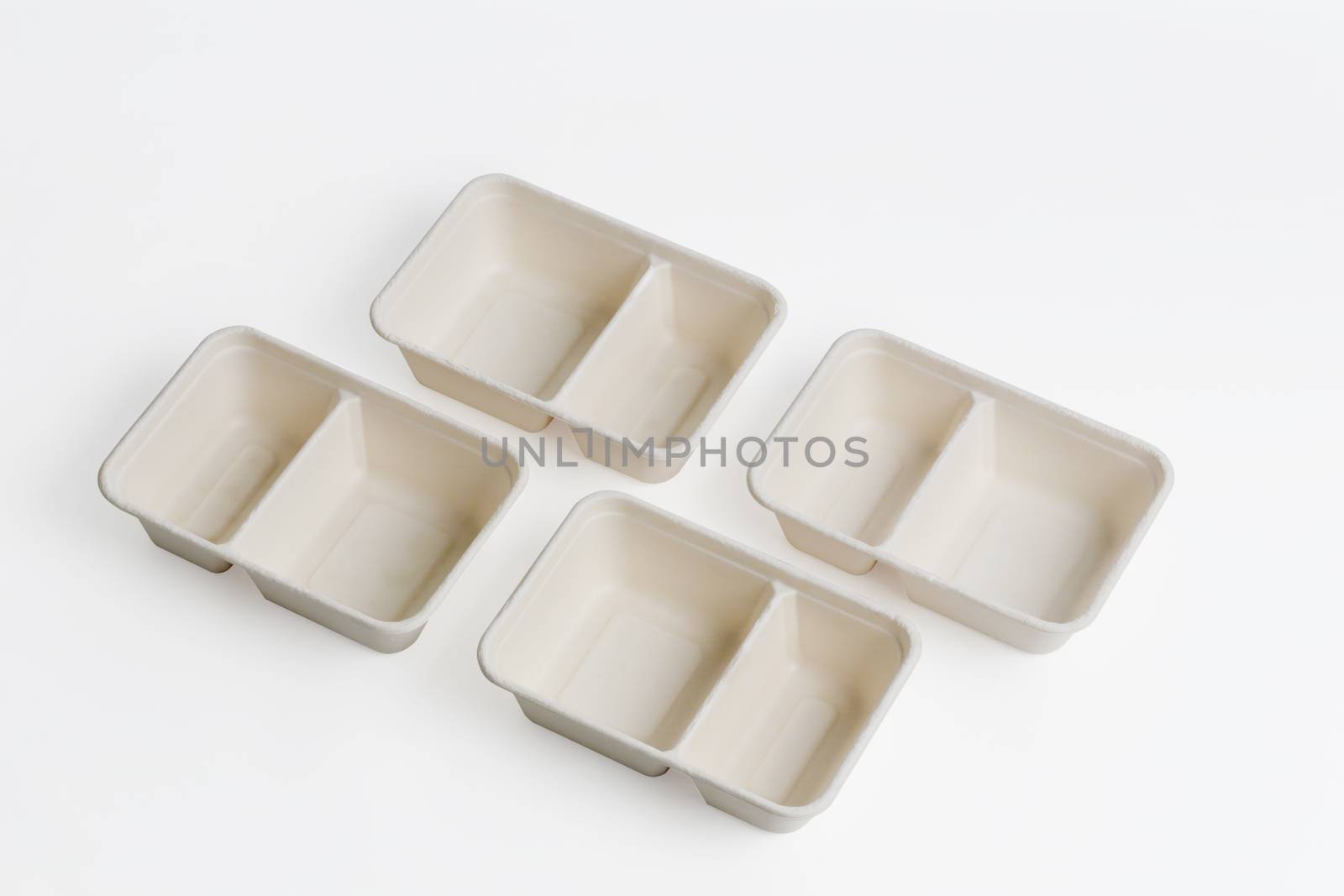 Set of unbleached plant fiber food box isolated on white with clipping path, Natural fiber eco food box.