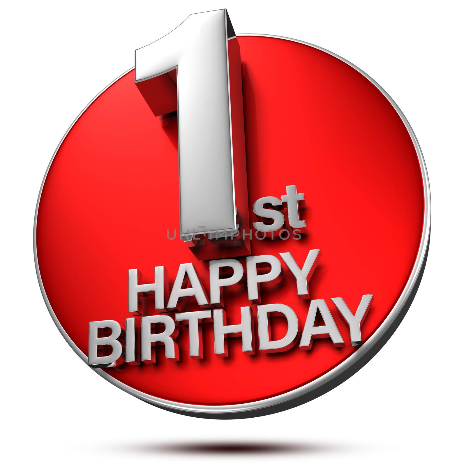 1 st happy birthday 3d rendering on white background.(with Clipping Path).