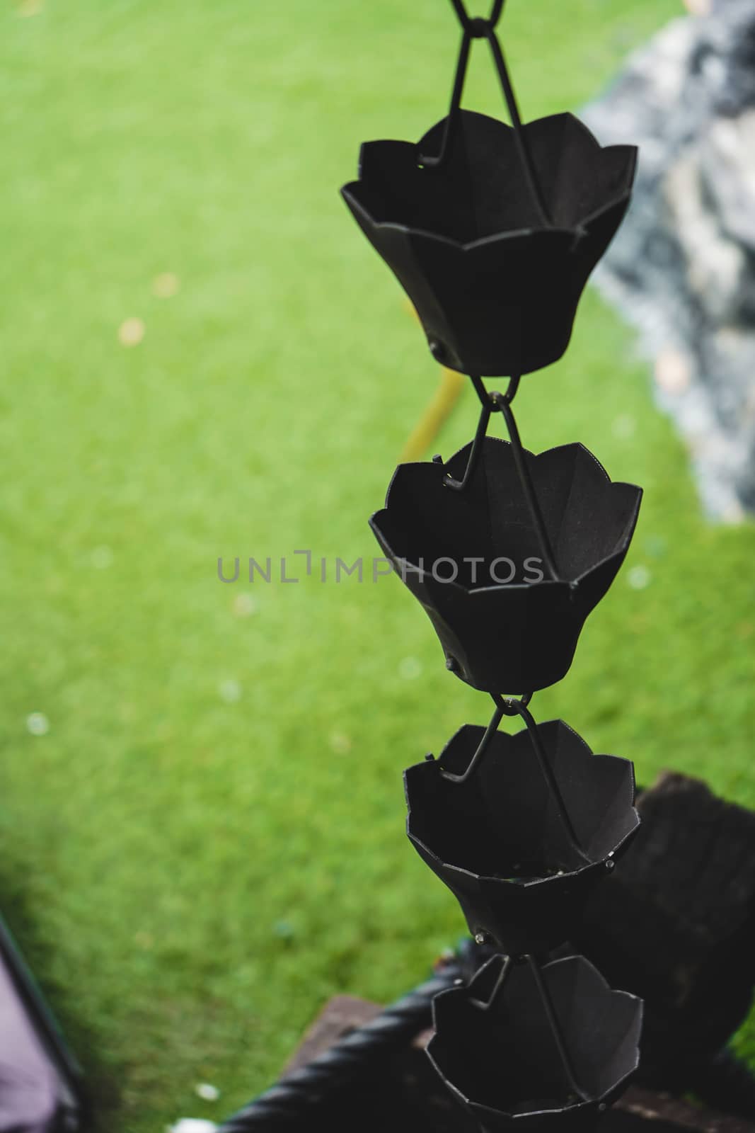 rain chain element architecture roof old temple garden japanese metal.rain chain japan design architecture closeup style vintage outdoor building asian. asia rain iron chain hanging, selected focus.