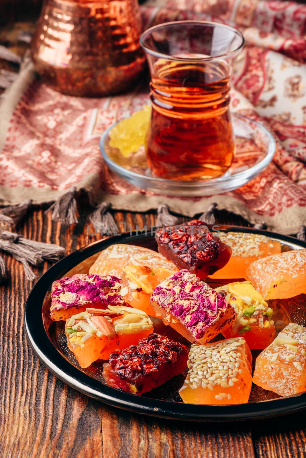 Oriental delight rahat lokum with tea in armudu by Seva_blsv