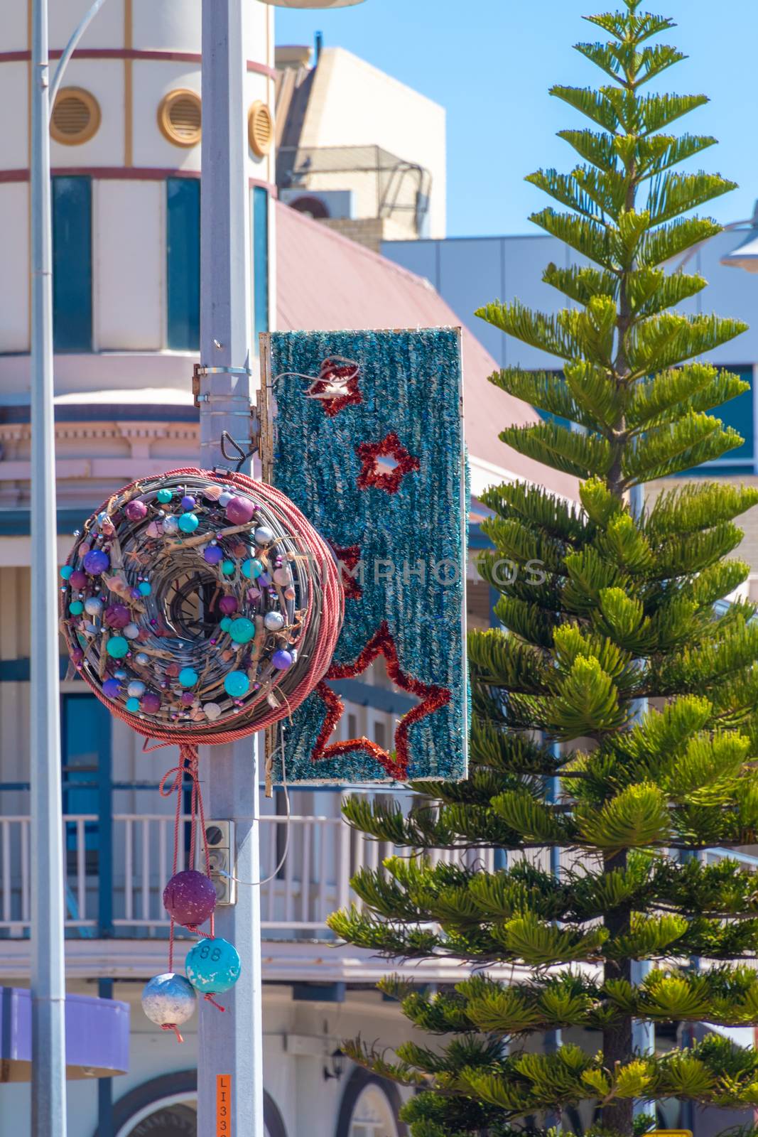 Christmas decoration in Geraldton Australia during sunny summer