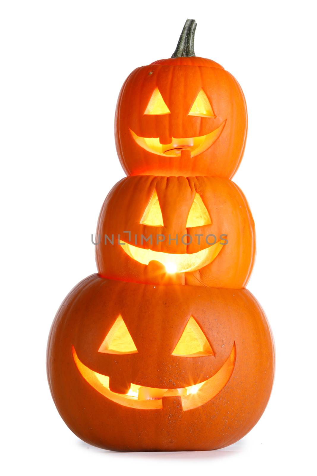 Stack of Halloween Pumpkins on white by Yellowj