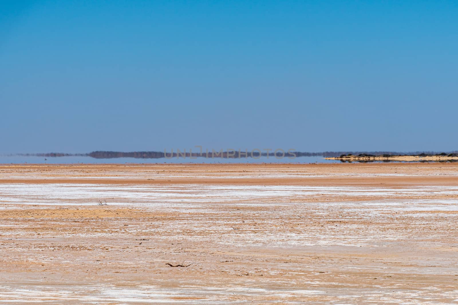 Lake Maclead dry lake in Western Australia mirage at horizon by MXW_Stock