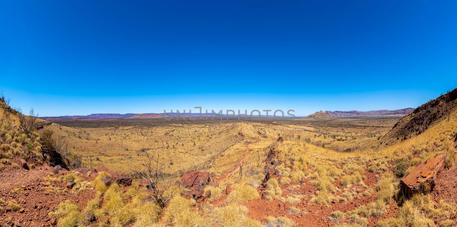 Mount Bruce panoramic view over dry landscape at Karijini National Park by MXW_Stock