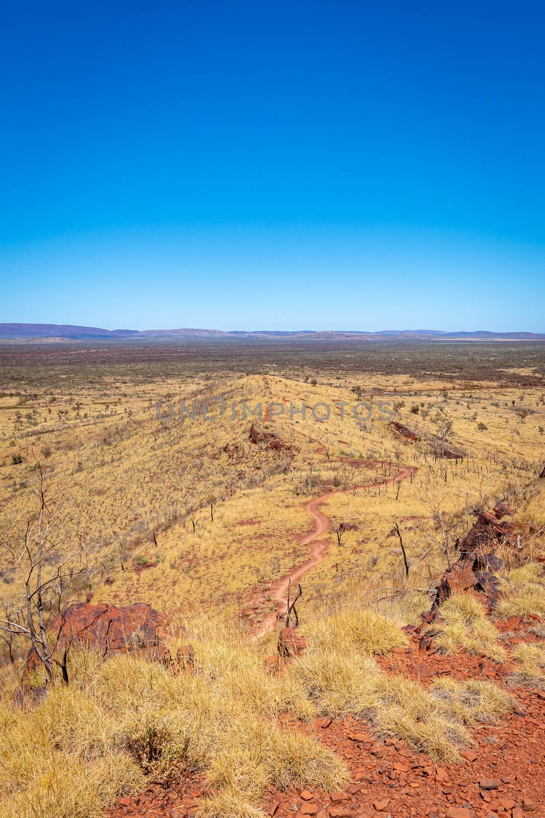 Mount Bruce view downwards the hiking path leading to mountain top at Karijini National Park by MXW_Stock