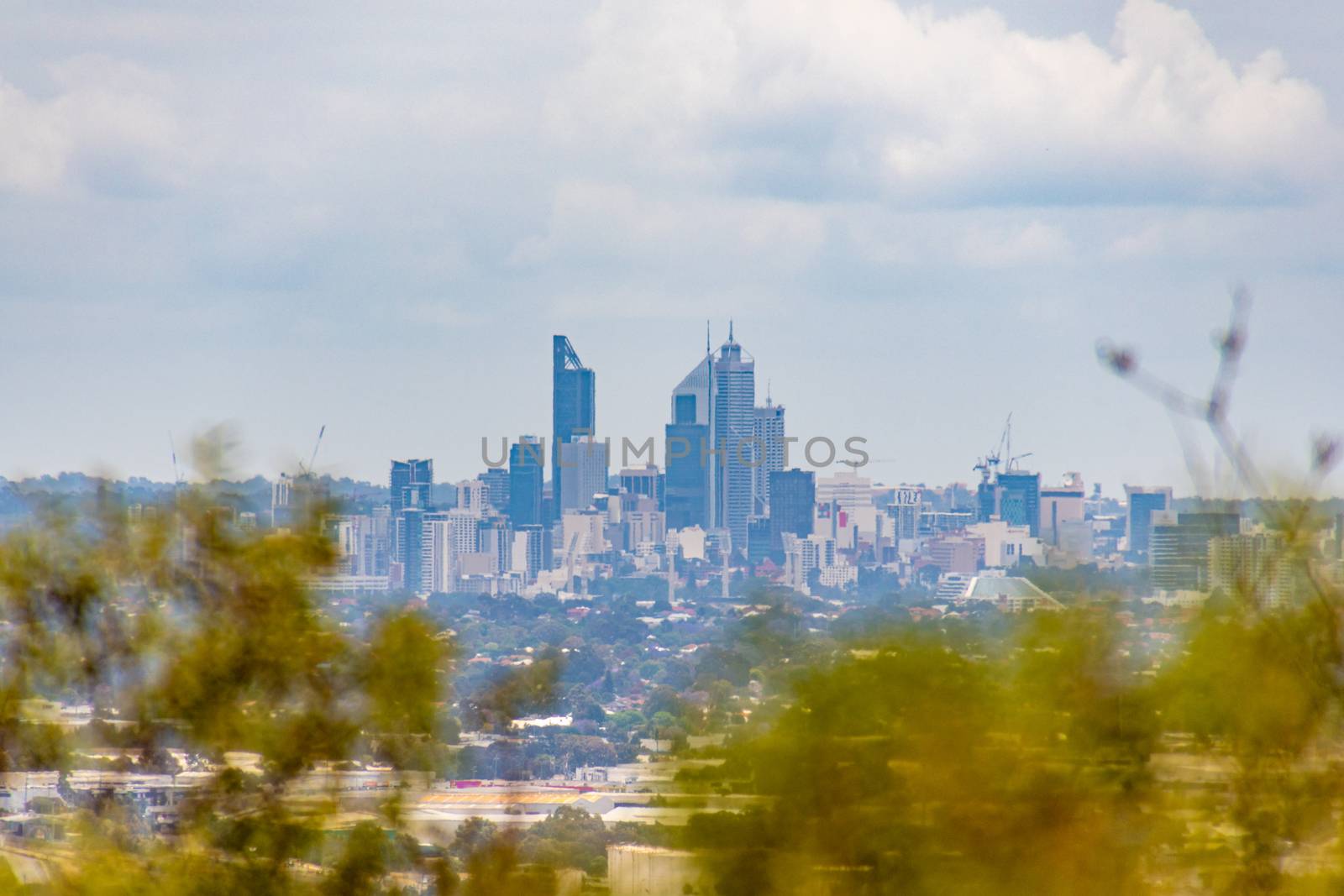 Skyline of Perth seen from John Forrest National Park in Australia