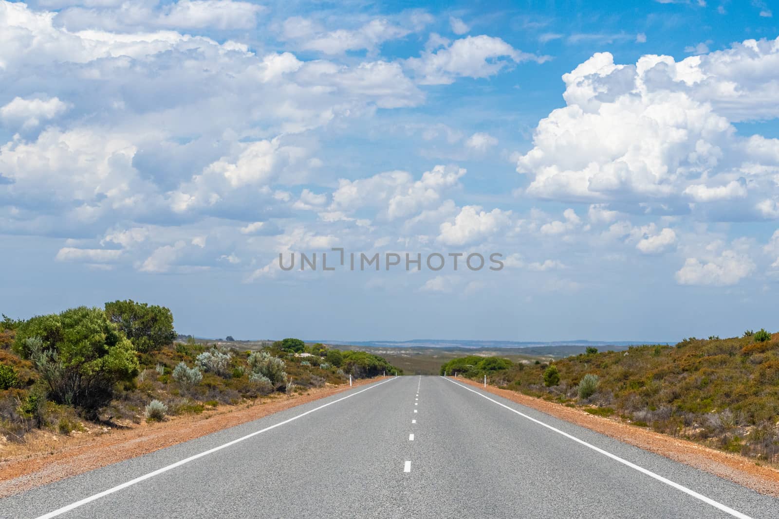 Straight and empty road close to The Pinnacles Desert in Western Australia by MXW_Stock