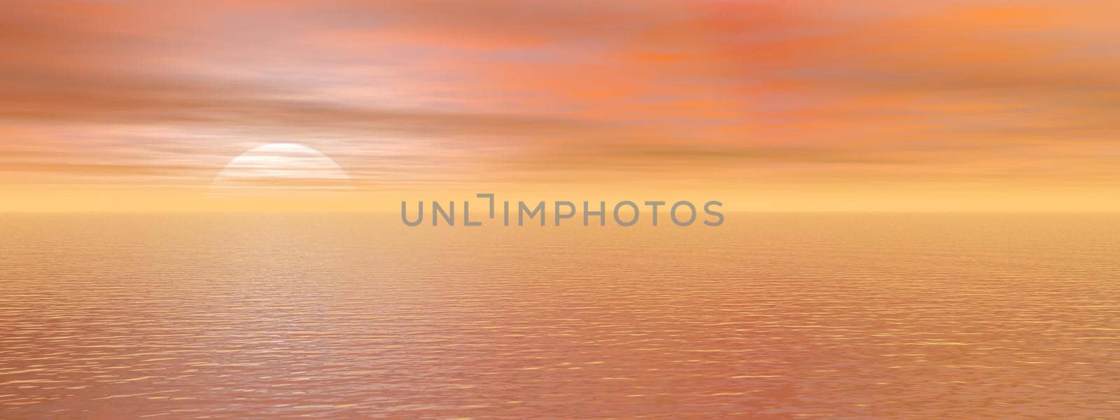 Beautiful sunset orange on the sea - 3d rendering