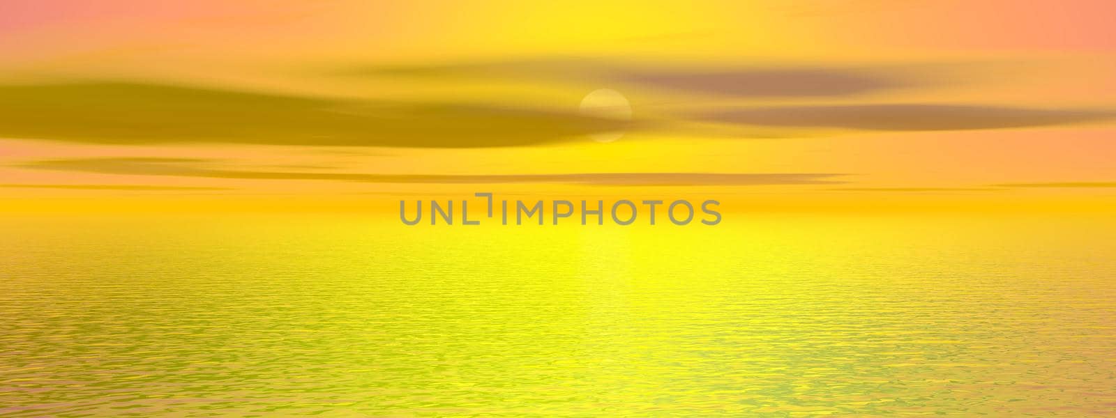 Beautiful sunset yellow on the sea - 3d rendering