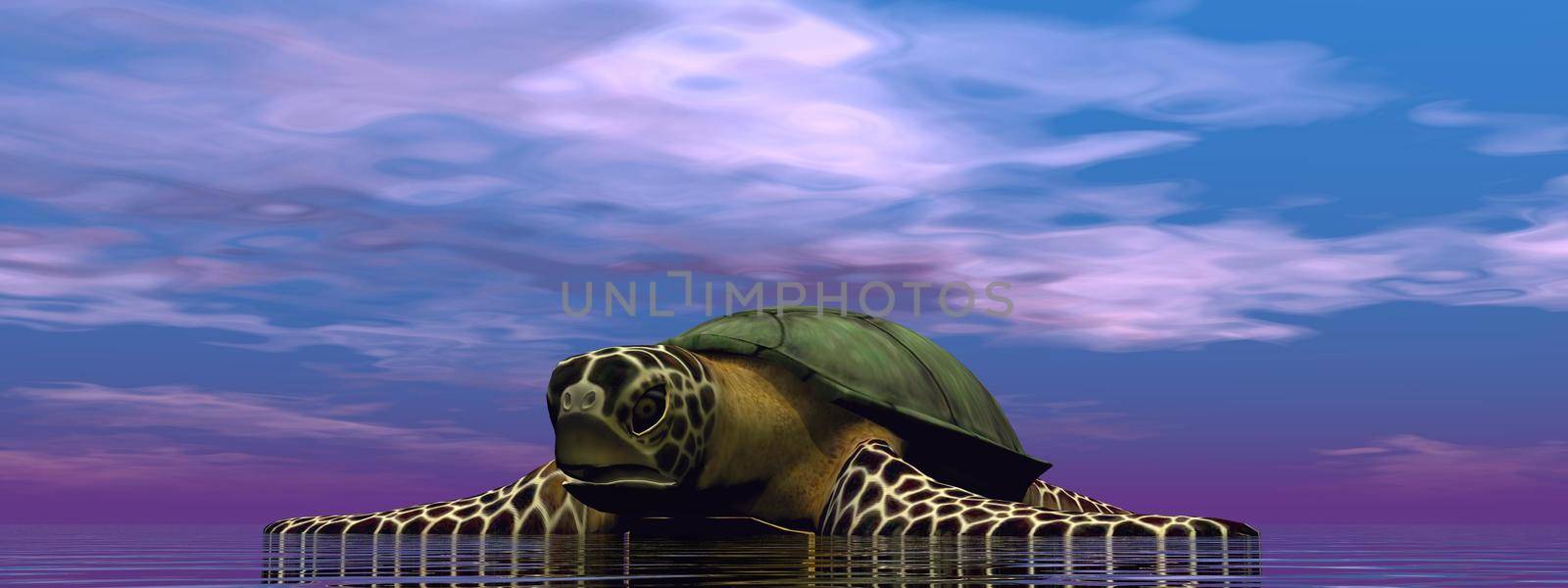 brown turtle in the ocean - 3d rendering by mariephotos