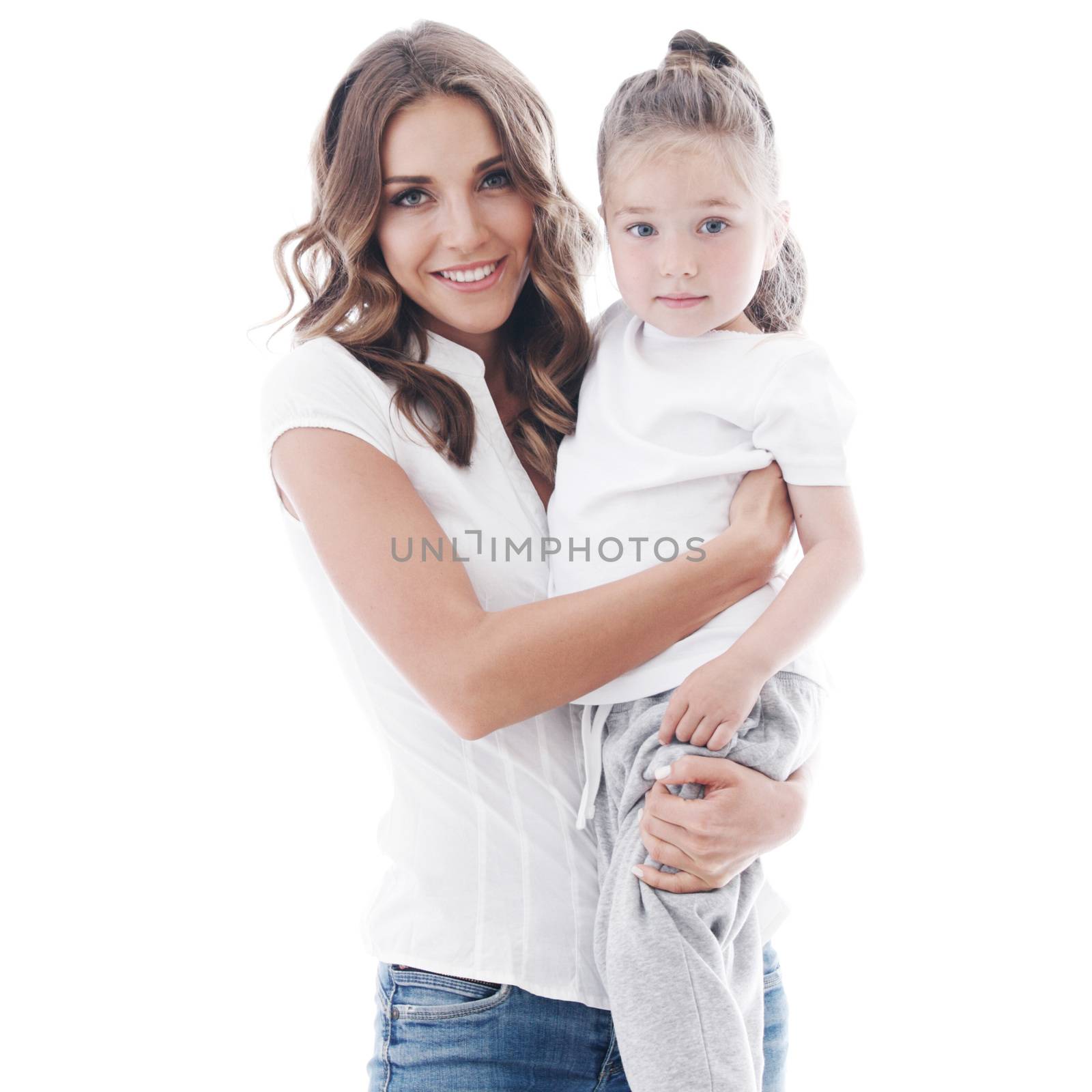 Mother and daughter on white by ALotOfPeople
