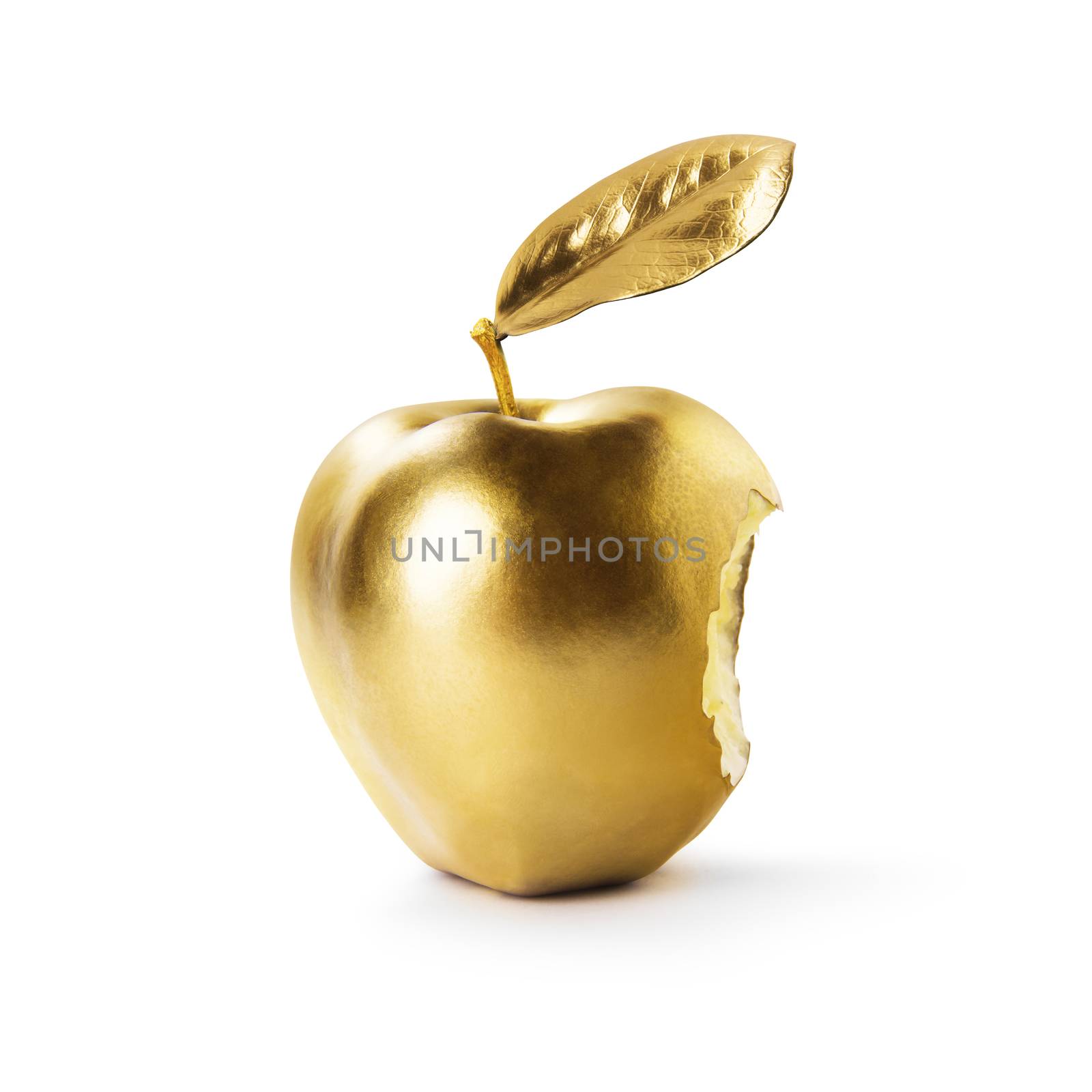 Gold apple isolated on white background. Gold fruit