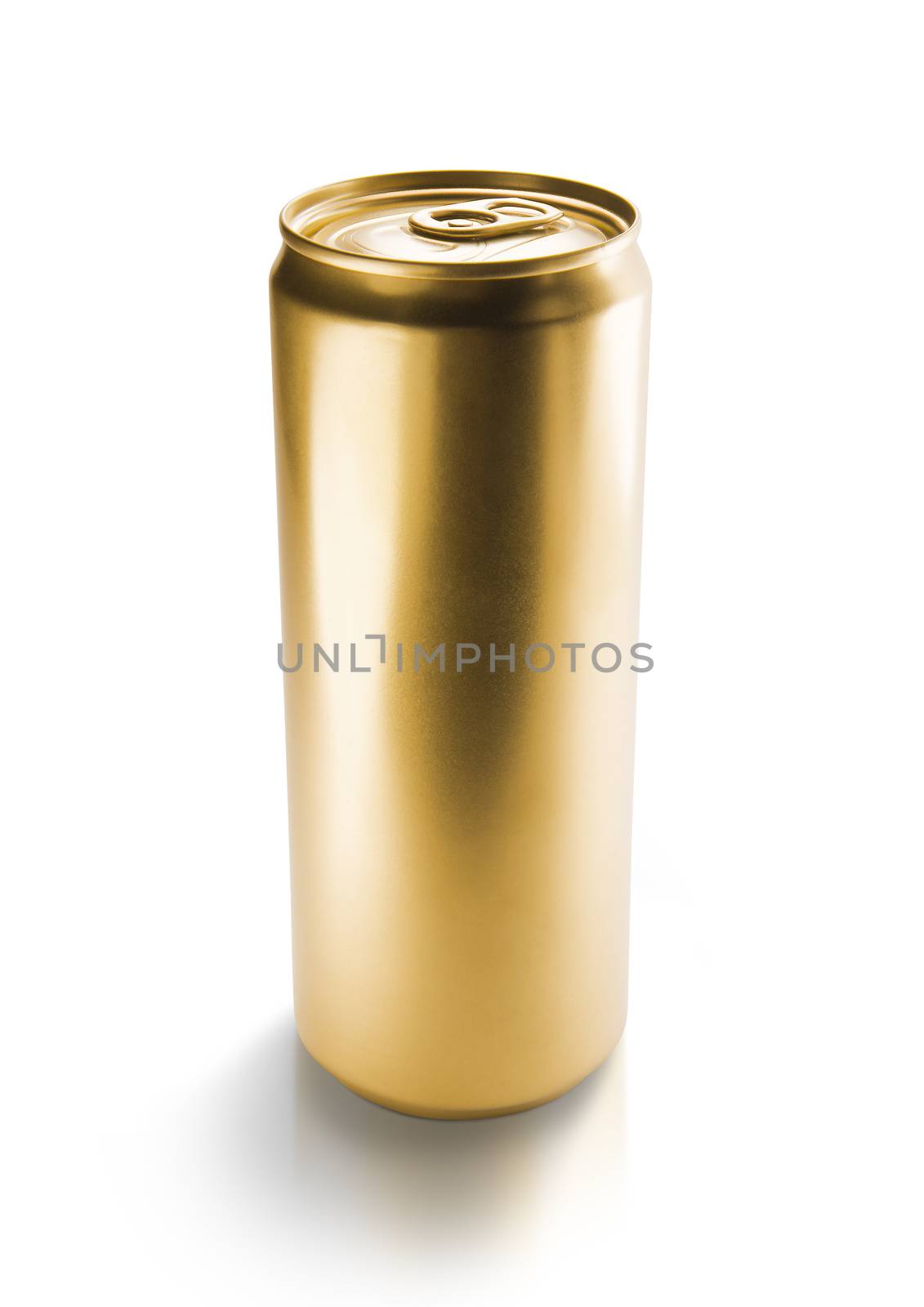 Gold can on white background by butenkow