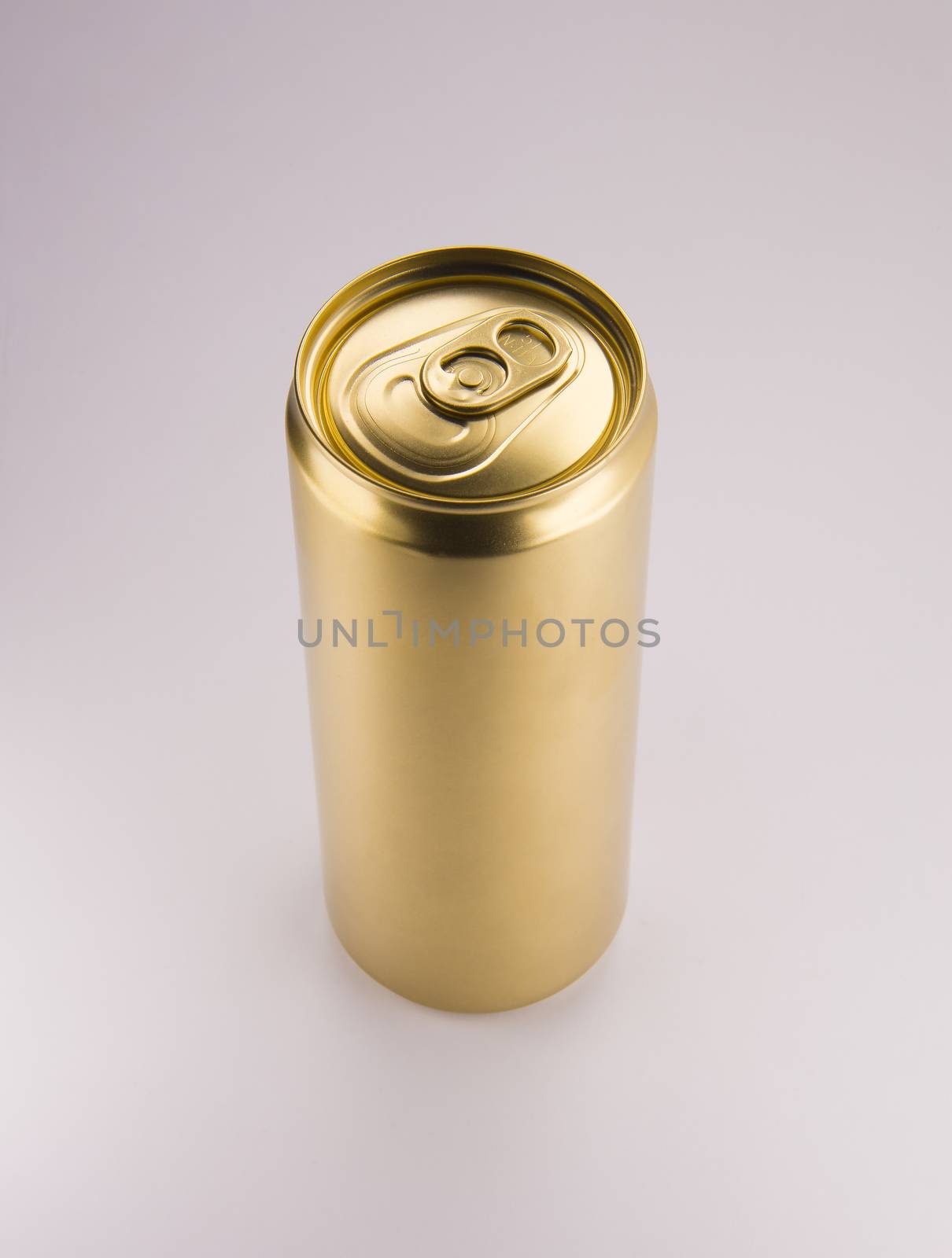 Gold can on white background by butenkow