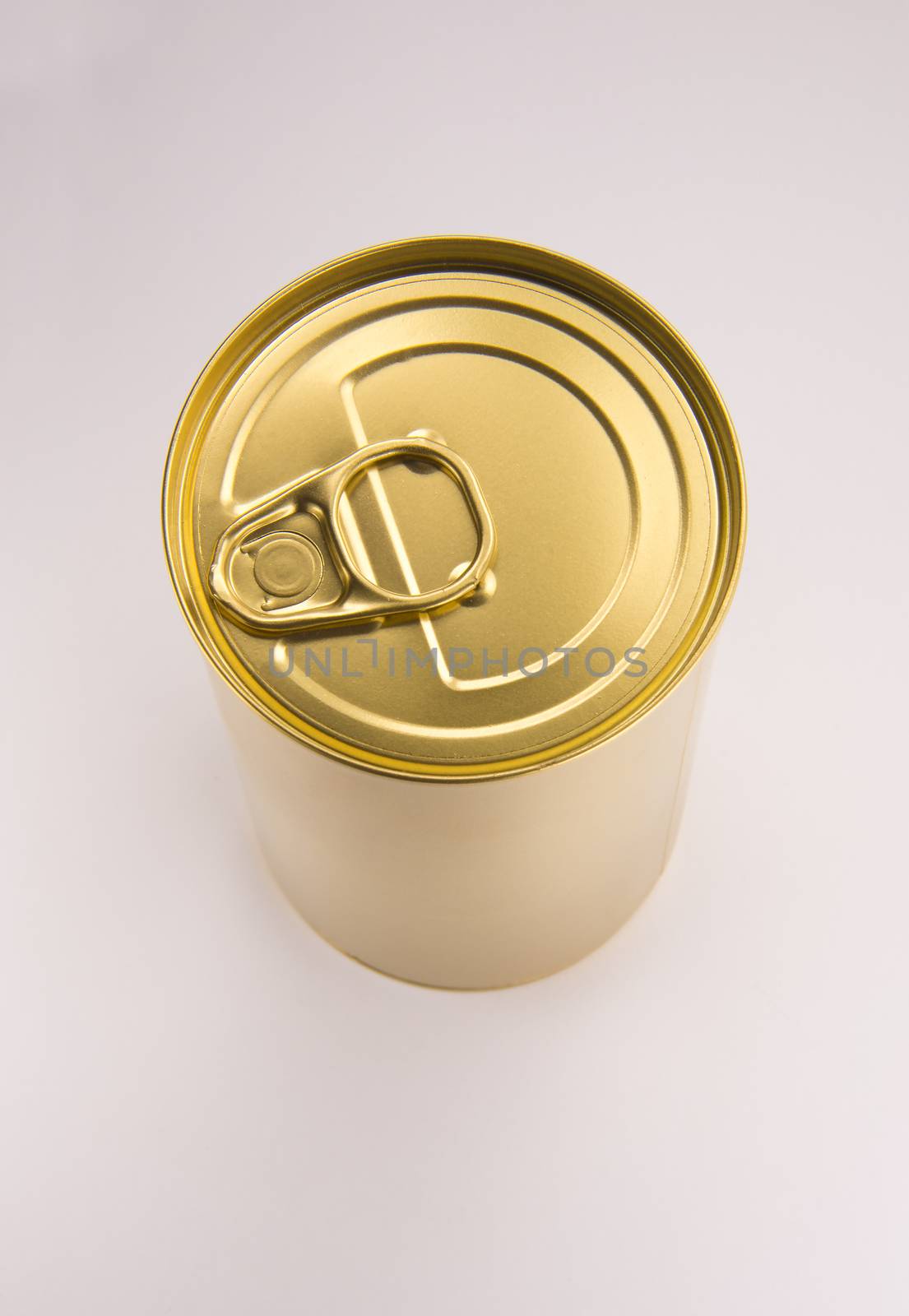 Gold can on white background by butenkow