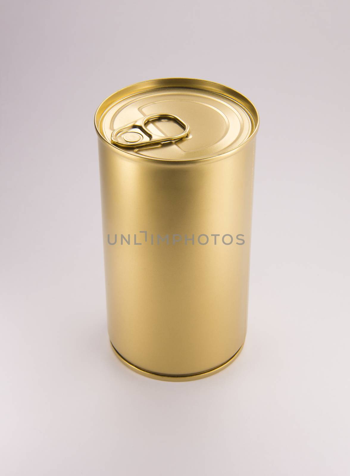 Gold can on white background. Clean for your design