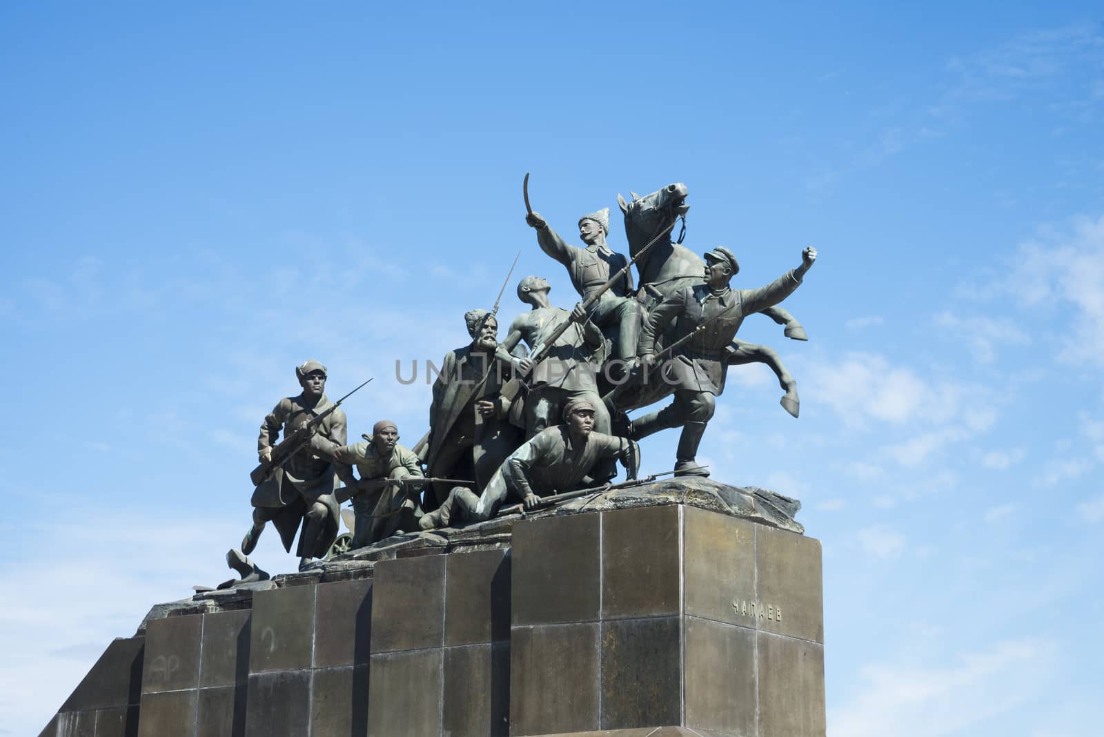 Granite monument to Chapaev in Samara, Russia. Sculptural composition of a group of soldiers. by butenkow