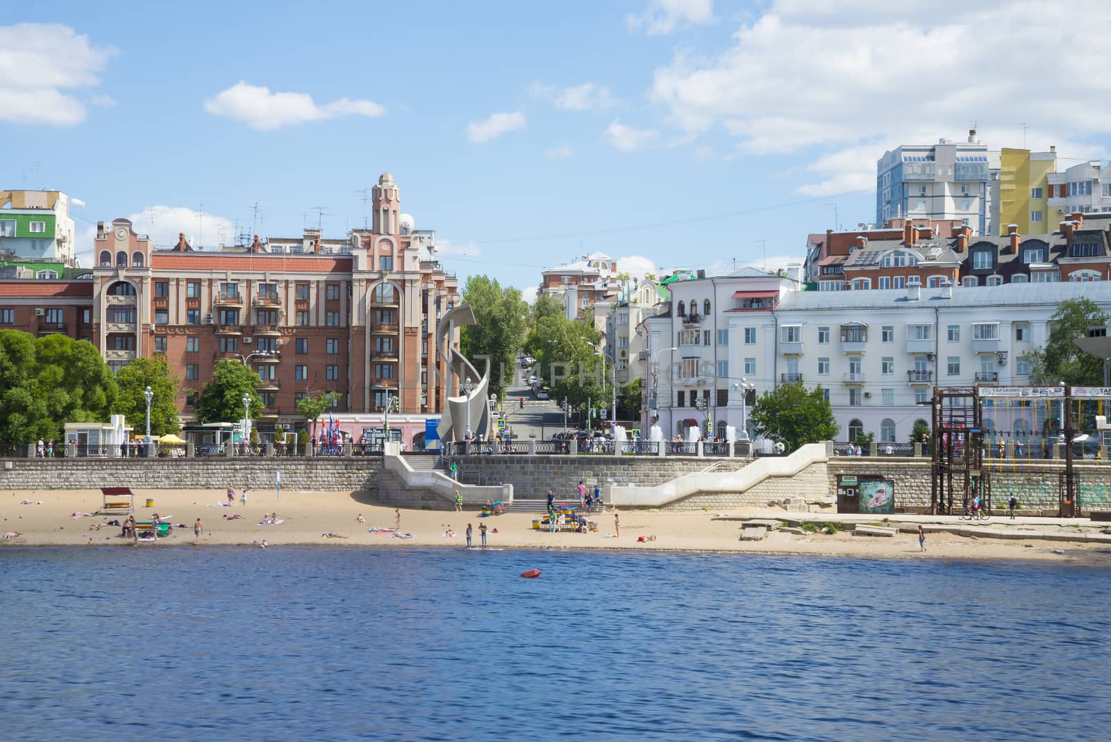 Volga river embankment in Samara, Russia. Panoramic view of the city. by butenkow