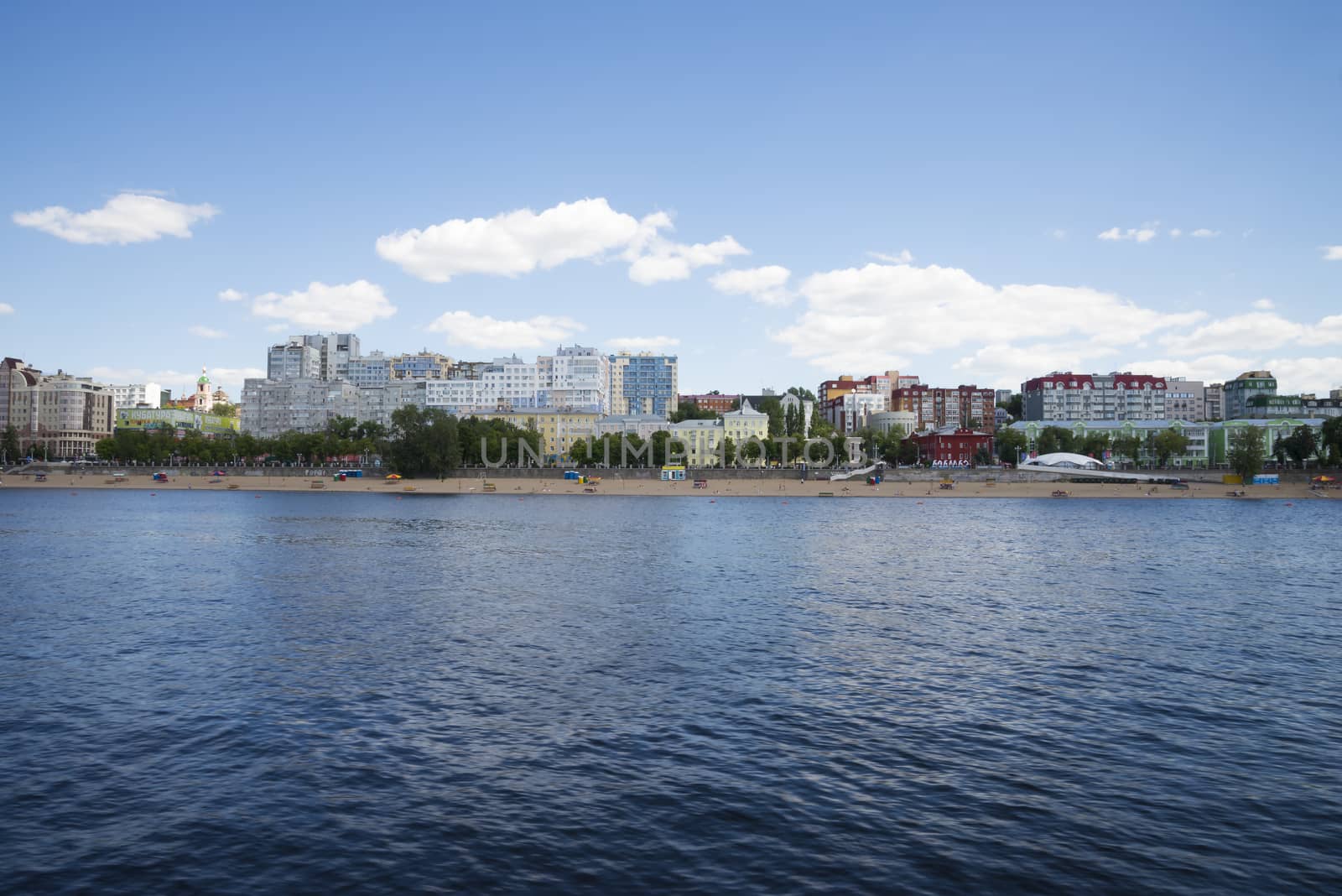 Volga river embankment in Samara, Russia. Panoramic view of the city. by butenkow