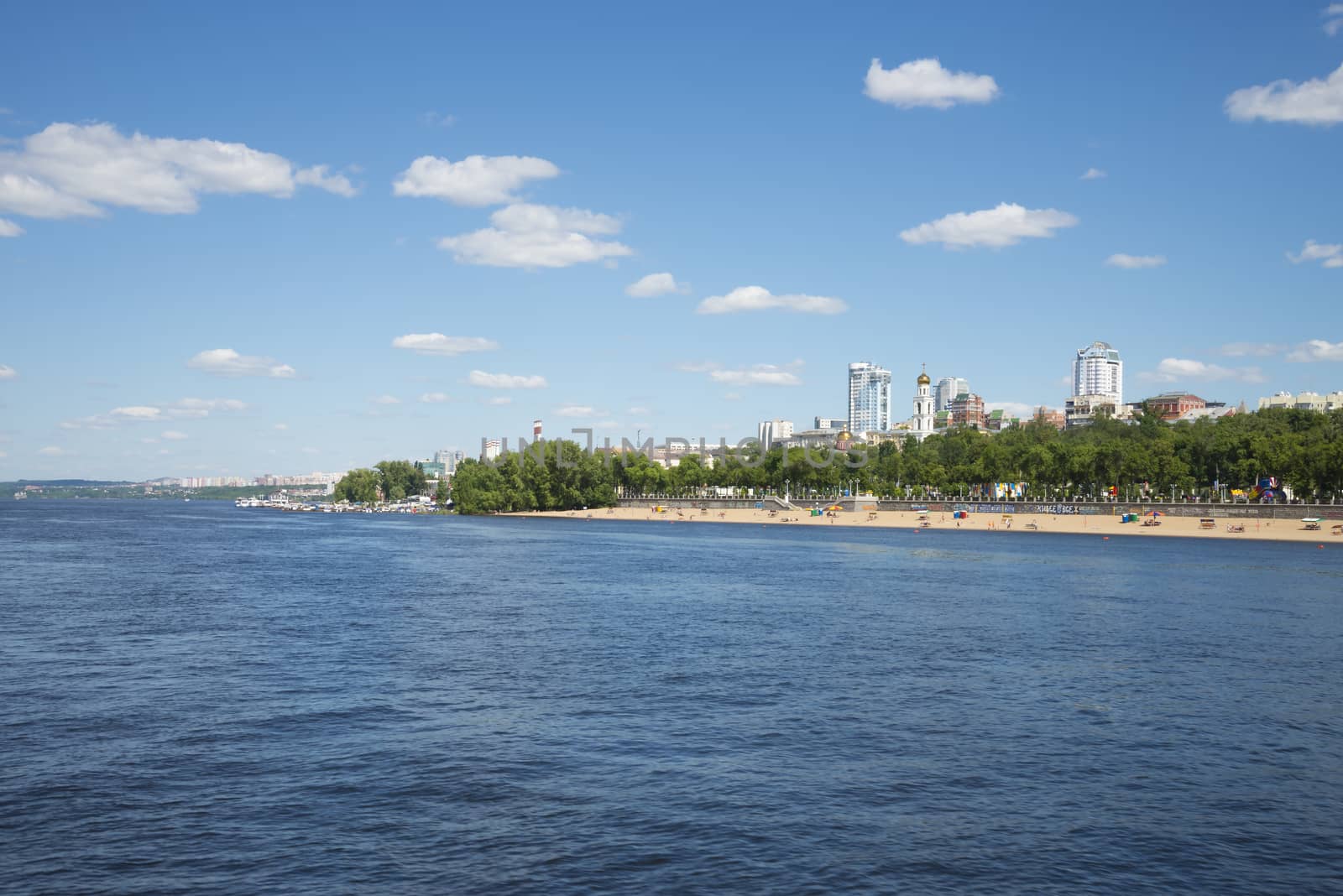 Volga river embankment in Samara, Russia. Panoramic view of the city. On a Sunny summer day. 18 June 2018