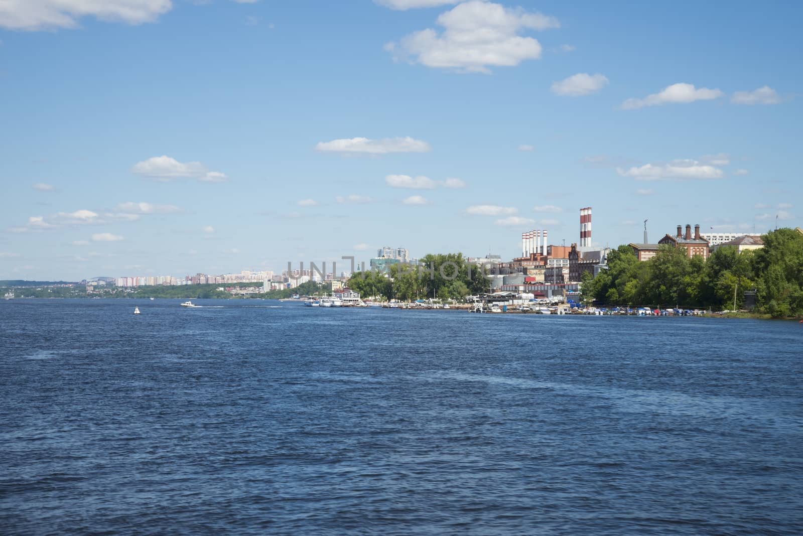 Volga river embankment in Samara, Russia. Panoramic view of the city. by butenkow