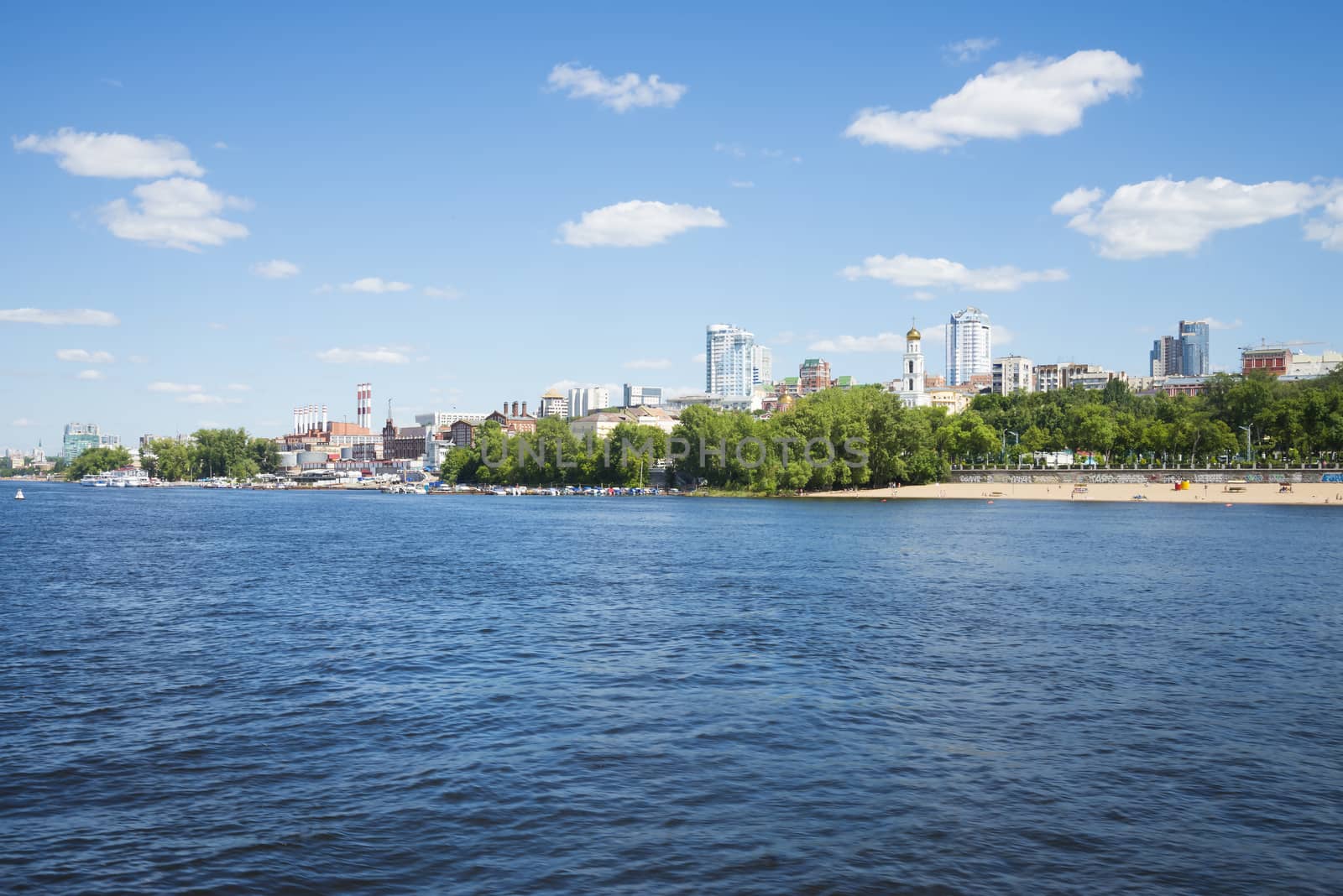 Volga river embankment in Samara, Russia. Panoramic view of the city. by butenkow