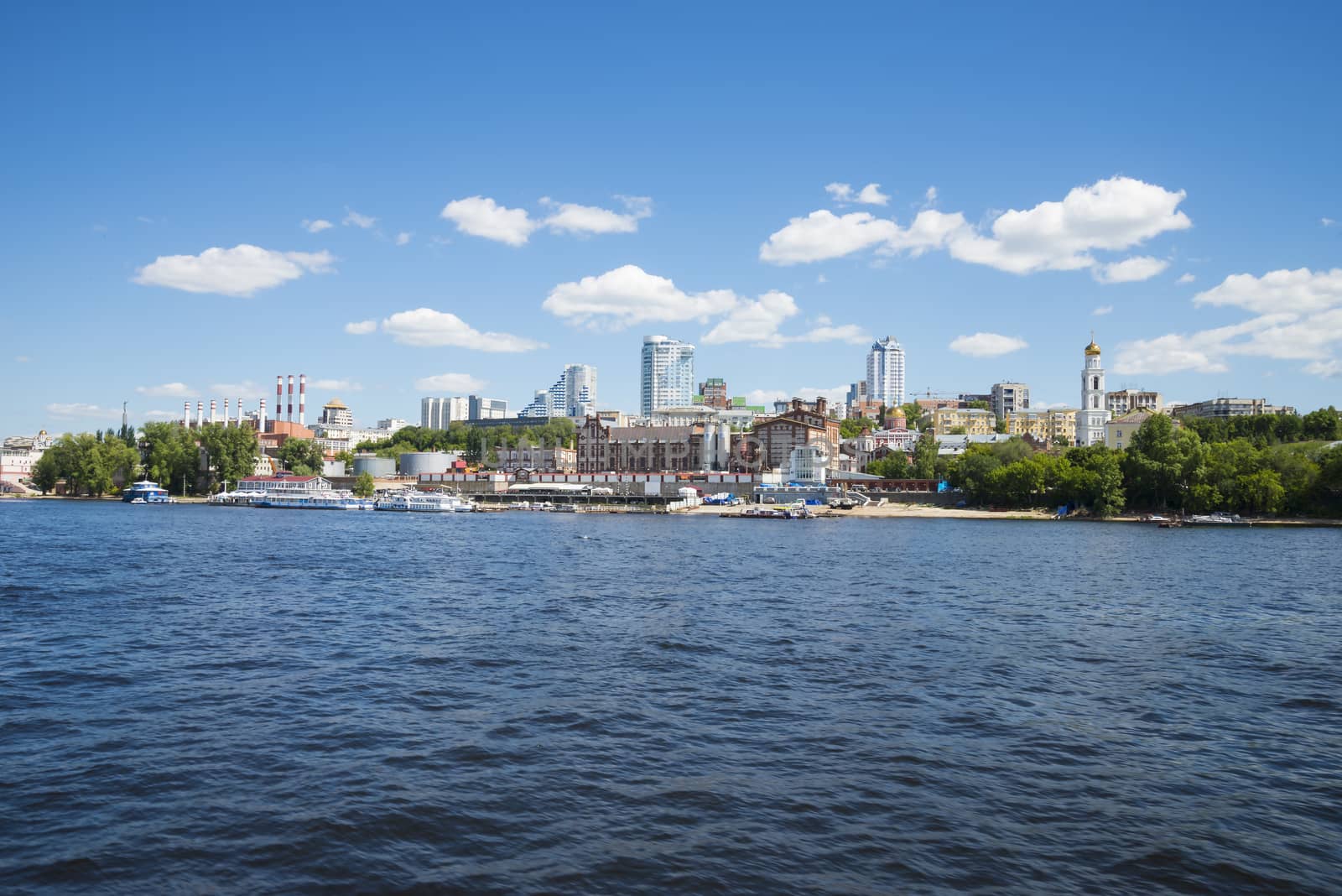 Volga river embankment in Samara, Russia. Panoramic view of the city. On a Sunny summer day. 18 June 2018