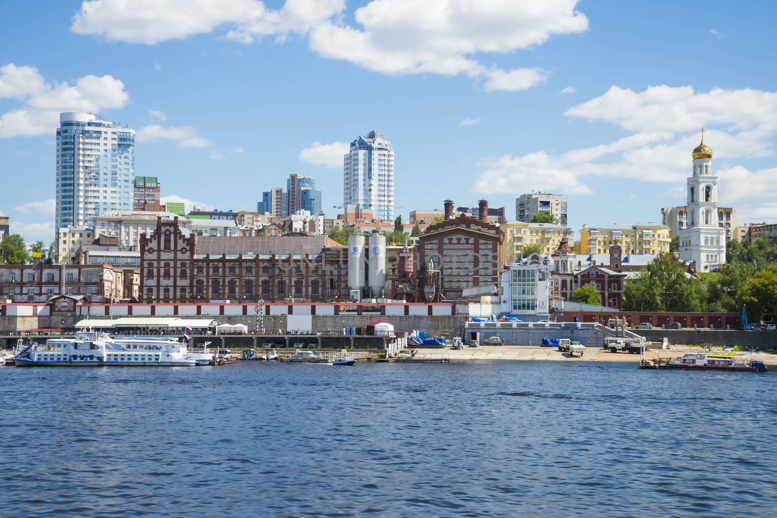 Volga river embankment in Samara, Russia. Panoramic view of the city. by butenkow