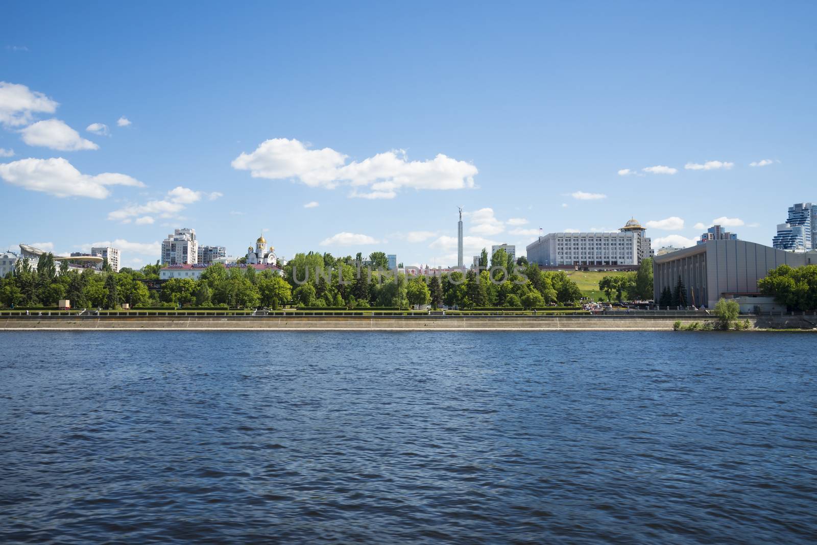 Volga river embankment in Samara, Russia. Panoramic view of the city. by butenkow