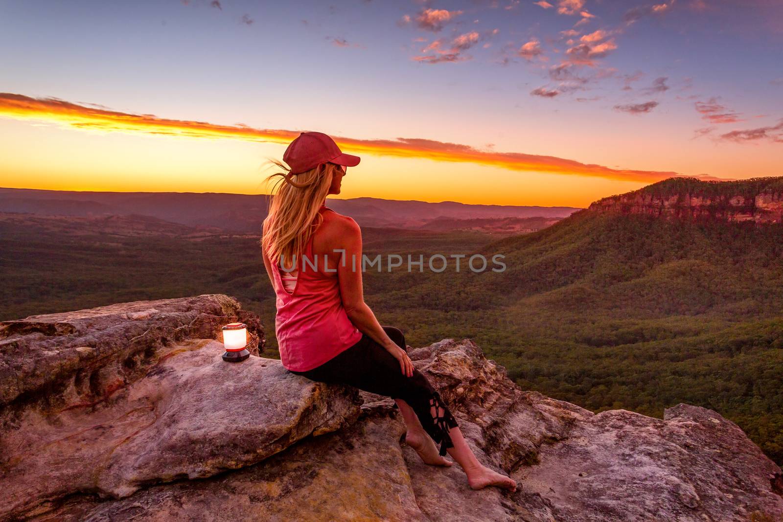 Sitting quietly watching the sunset from clifftops in the Blue Mountains