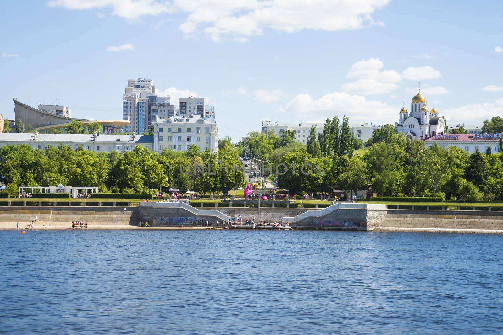 Volga river embankment in Samara, Russia. Panoramic view of the city. On a Sunny summer day. 18 June 2018