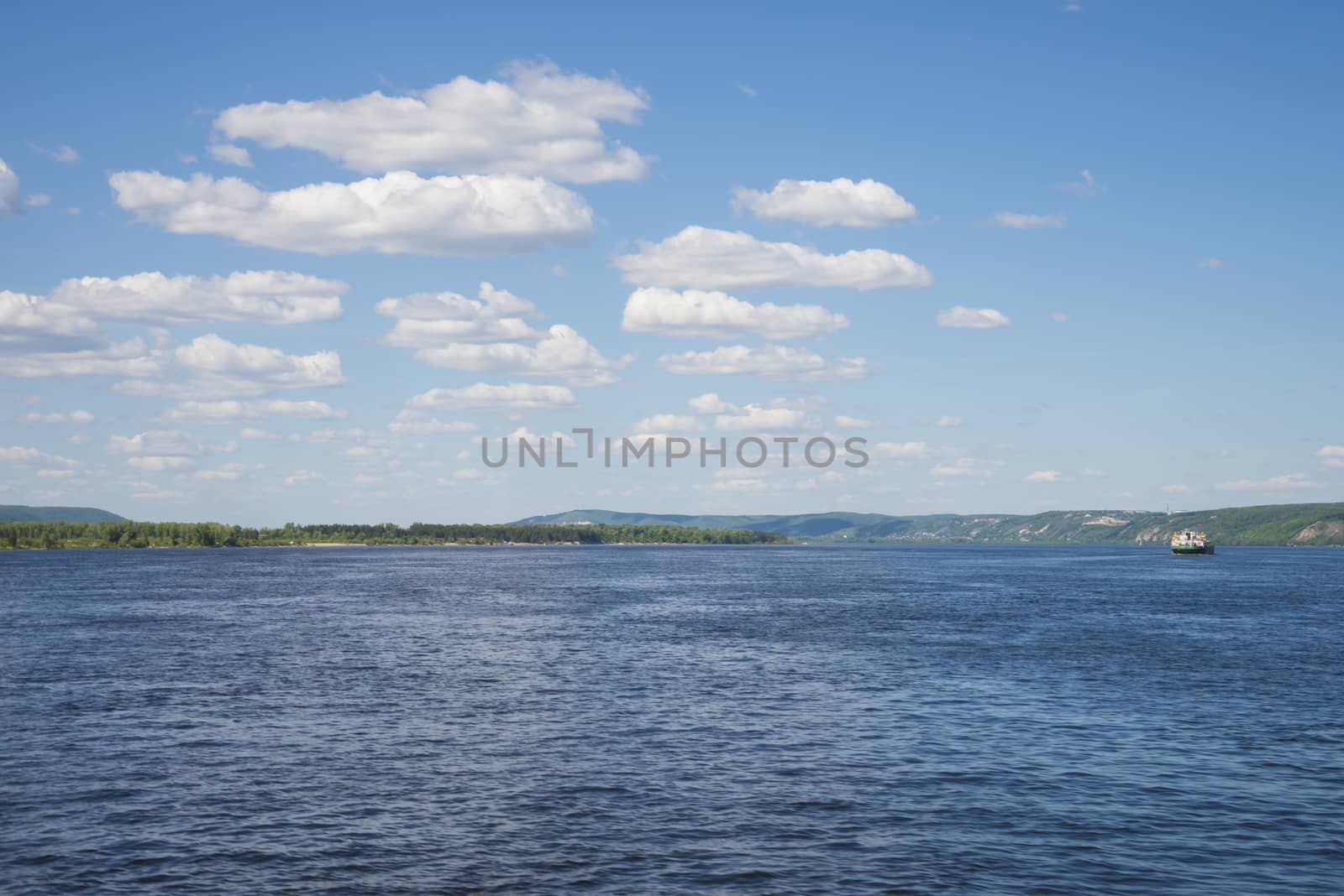 Volga river near Samara, Russia. Panoramic view. On a Sunny summer day. 18 June 2018
