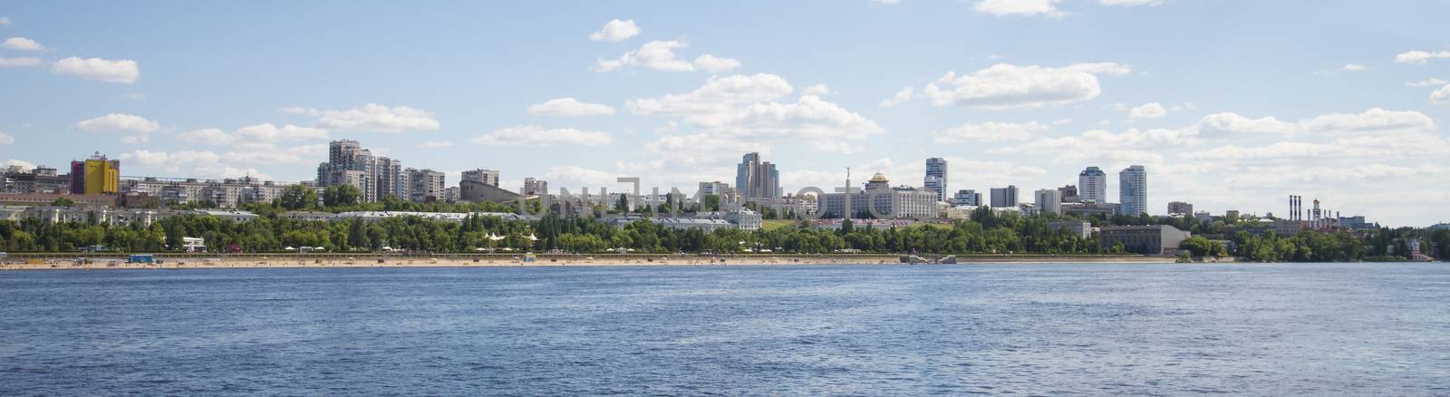 Volga river embankment in Samara, Russia. Panoramic view of the city. by butenkow