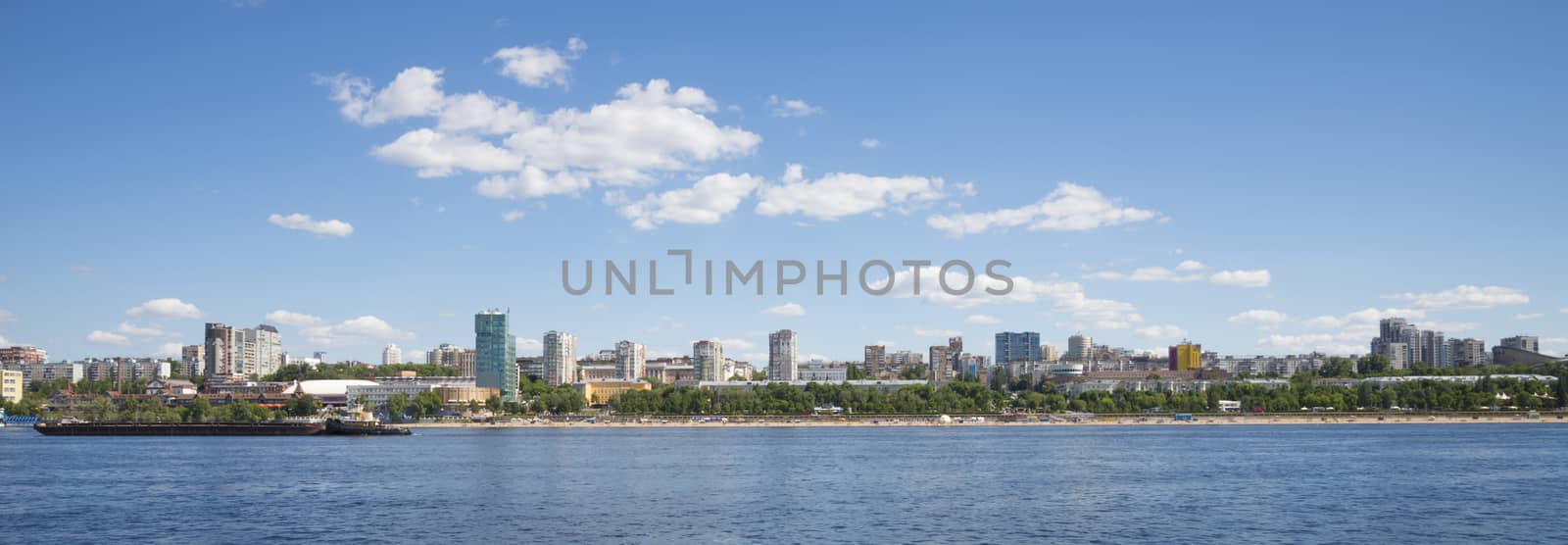 Volga river embankment in Samara, Russia. Panoramic view of the city. by butenkow