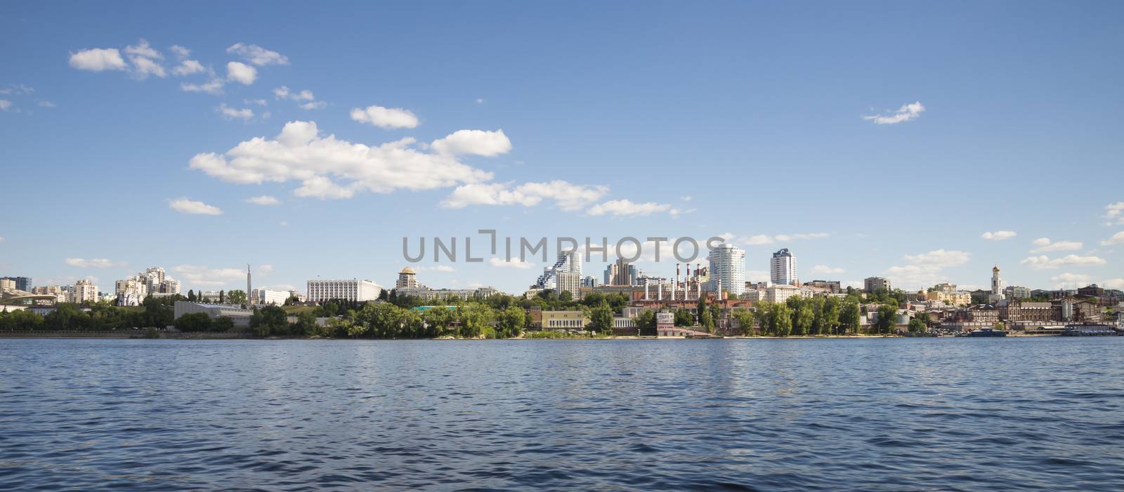 Volga river embankment in Samara, Russia. Panoramic view of the city. On a Sunny summer day. 18 June 2018