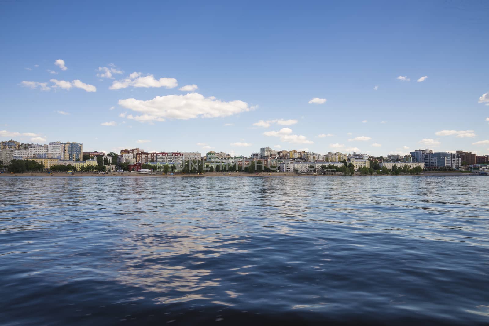 Volga river embankment in Samara, Russia. Panoramic view of the city. On a Sunny summer day. 18 June 2018