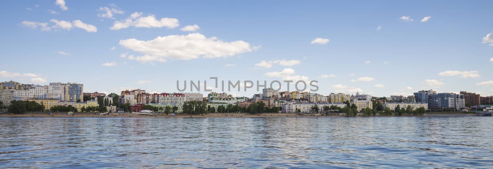 Volga river embankment in Samara, Russia. Panoramic view of the city. On a Sunny summer day. 18 June 2018